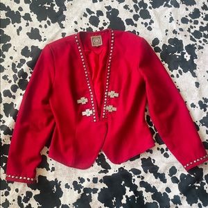 Double D Ranch Wool Studded Blazer Jacket Red Large Western Concho Turquoise